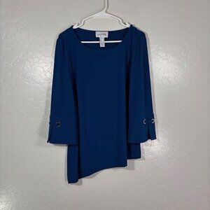 Joseph Ribkoff Top Womens 10 Stretch Tunic Blouse Asymmetric Blue Solid